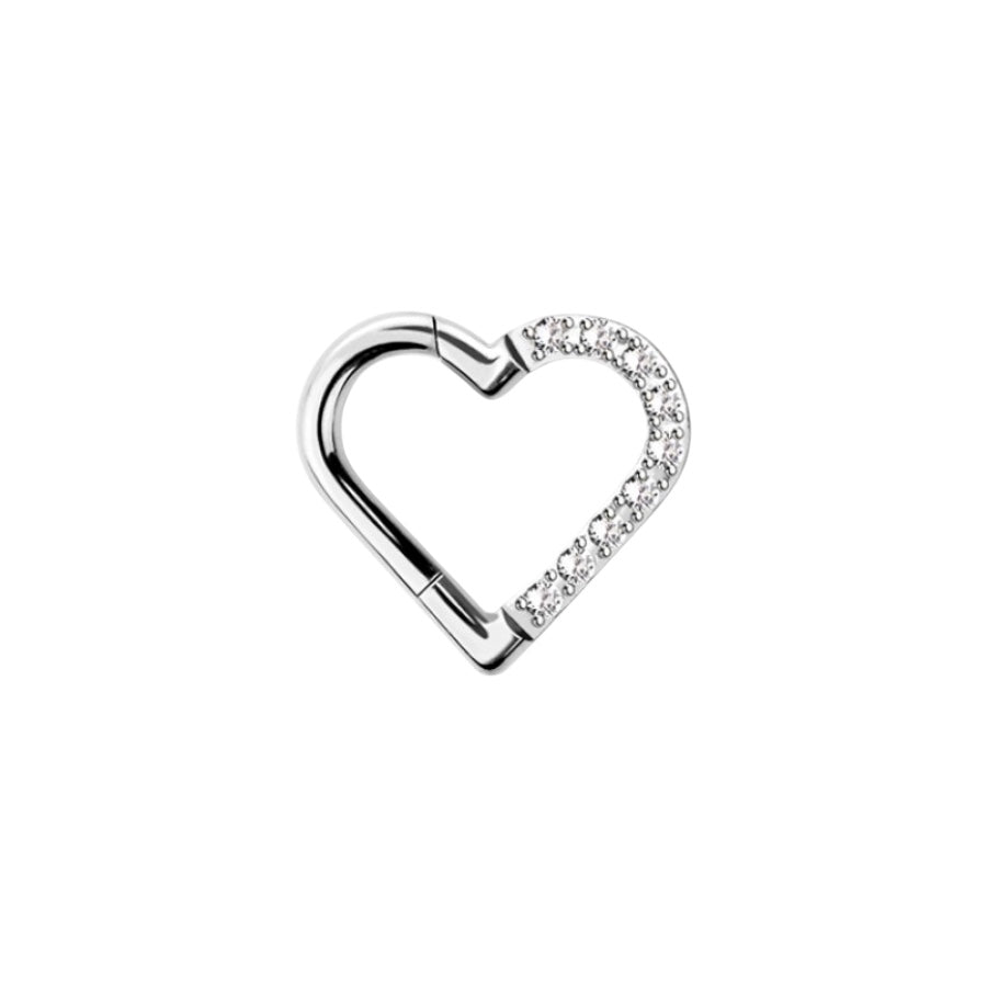Surgical Steel 16 Gauge Hinged Segment Rings with CZ Paved Heart