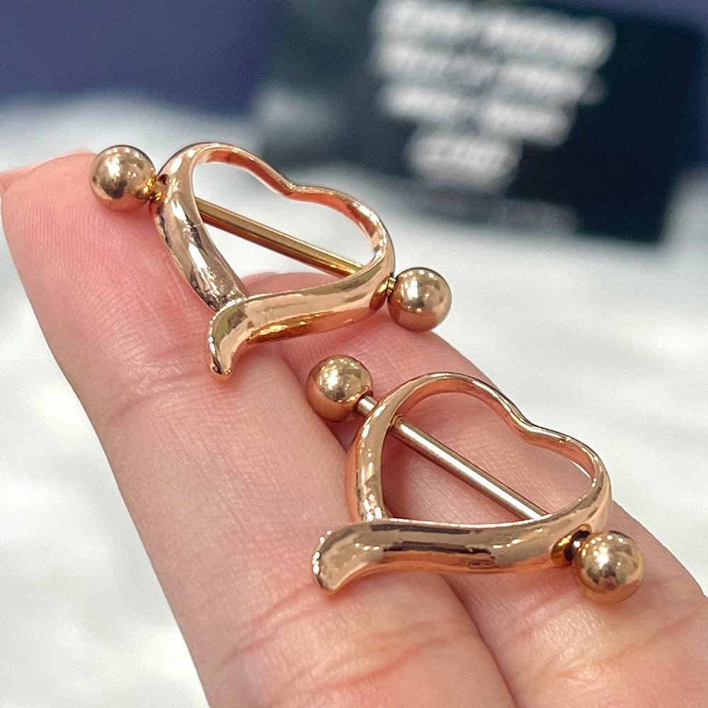 Surgical Steel Rose Gold Heart Nipple Shield Ring 14G 18mm - Pair - photo 4
