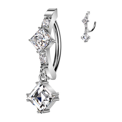 Surgical Steel Hinged Belly Ring 14G 12mm with CNC-Set CZ Dangle - photo 5