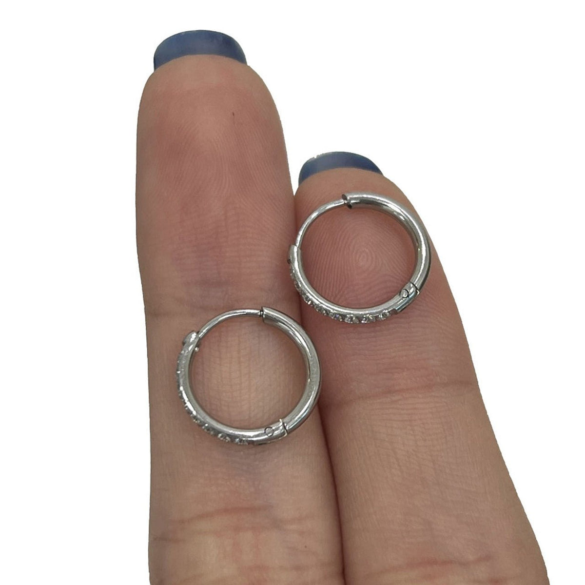Surgical Steel Hinged Hoop Earrings 20 Gauge CZ Paved Gems - Pair - Kruelty