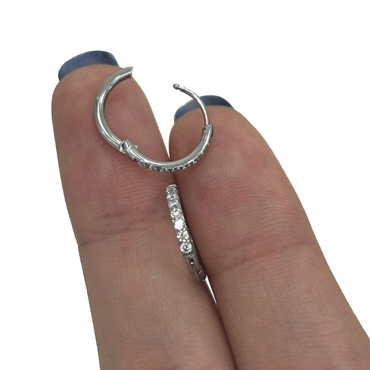 Surgical Steel Hinged Hoop Earrings 20 Gauge CZ Paved Gems - Pair - Kruelty