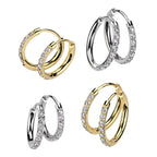 Surgical Steel Hinged Hoop Earrings 20 Gauge CZ Paved Gems - Pair - Kruelty