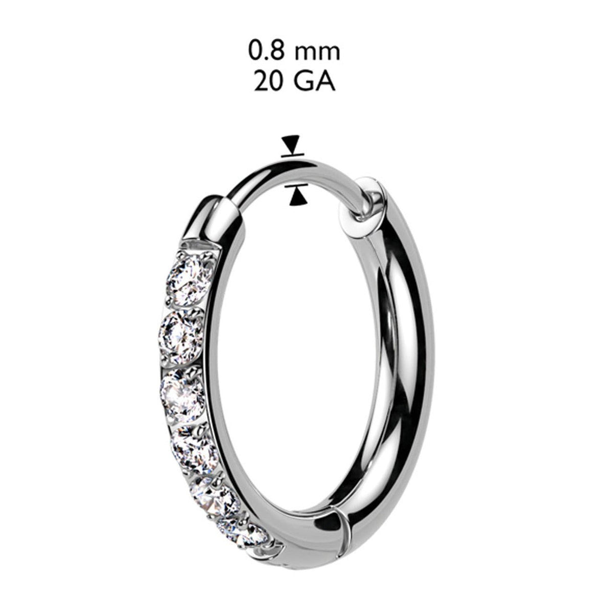 Surgical Steel Hinged Hoop Earrings 20 Gauge CZ Paved Gems - Pair - Kruelty