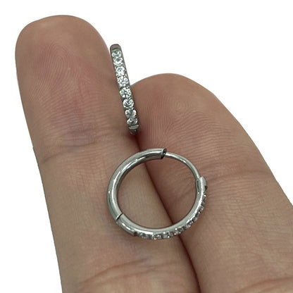 Surgical Steel Hinged Hoop Earrings 20 Gauge CZ Paved Gems - Pair - Kruelty