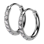 Surgical Steel Hinged Hoop Earrings 20 Gauge CZ Paved Gems - Pair - Kruelty - Photo 7