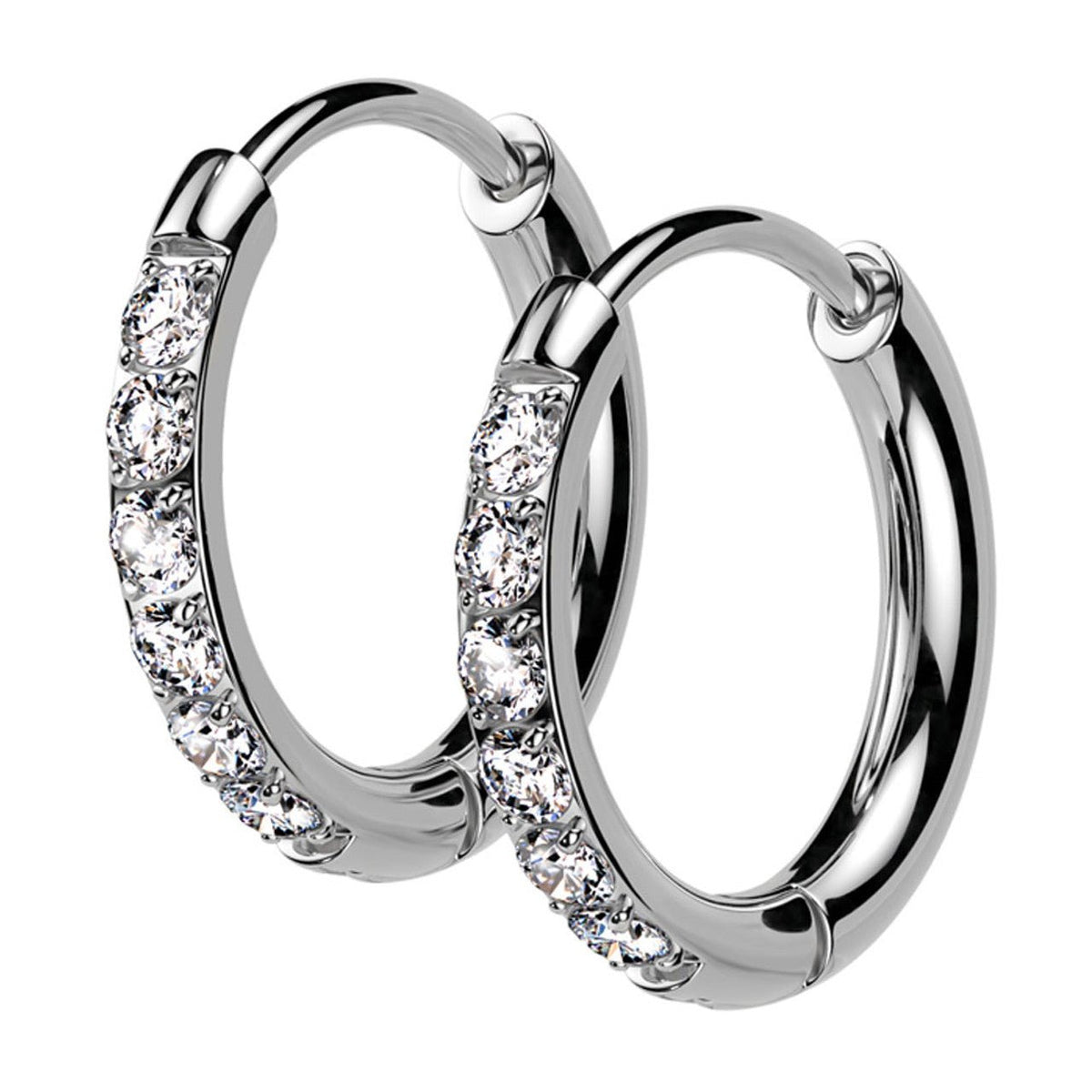 Surgical Steel Hinged Hoop Earrings 20 Gauge CZ Paved Gems - Pair - Kruelty