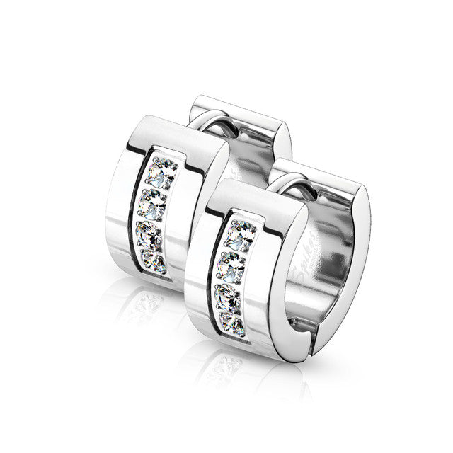 Surgical Steel 20 Gauge Paved CZ Hinged Clicker Huggie Hoops - Pair - photo 2