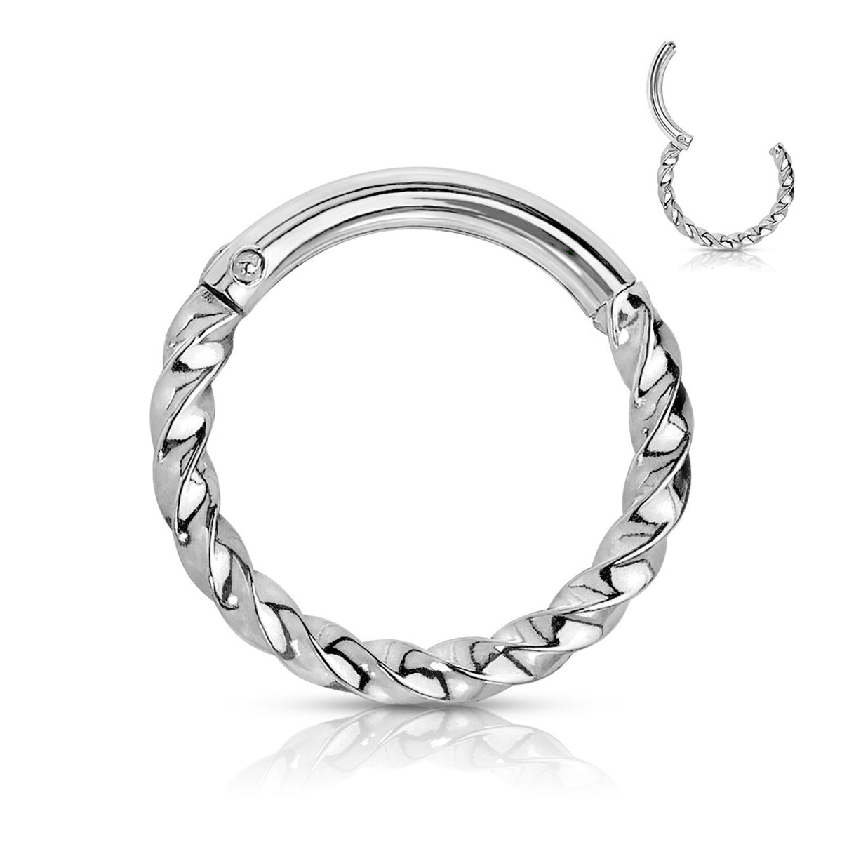 Surgical Steel Hinged Clicker Segment Hoop Ring 16 Gauge 5/16" Twisted - Kruelty - Photo 7