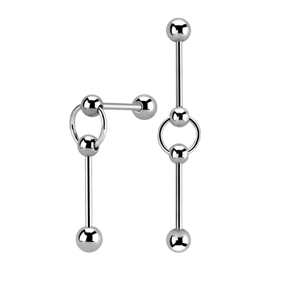 Surgical Steel 14 Gauge Connected Ring Industrial Barbell - photo 3