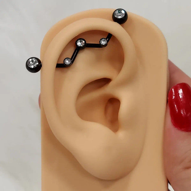 Surgical Steel 14 Gauge CZ Zig Zag Industrial Barbell - Pair