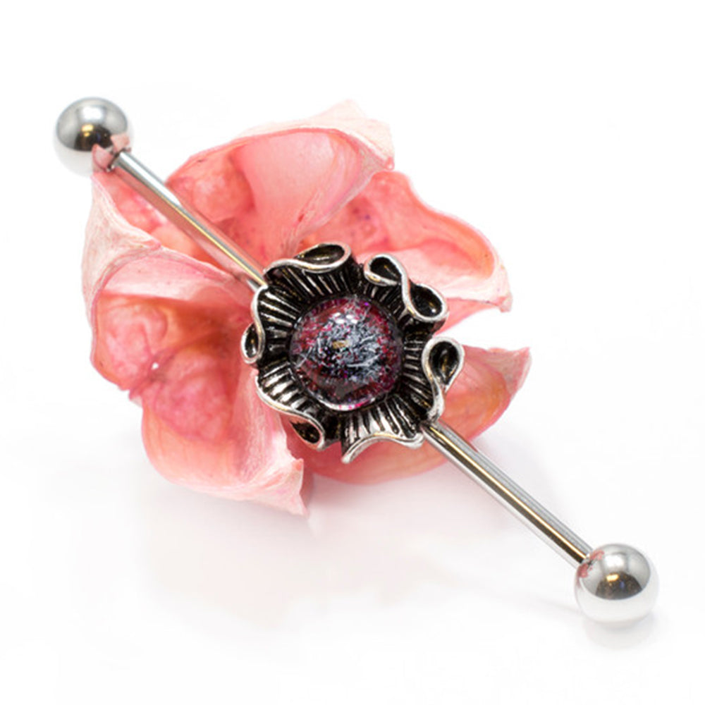 Surgical Steel 14 Gauge Industrial Barbell with Opal Stone Seashell - photo 4