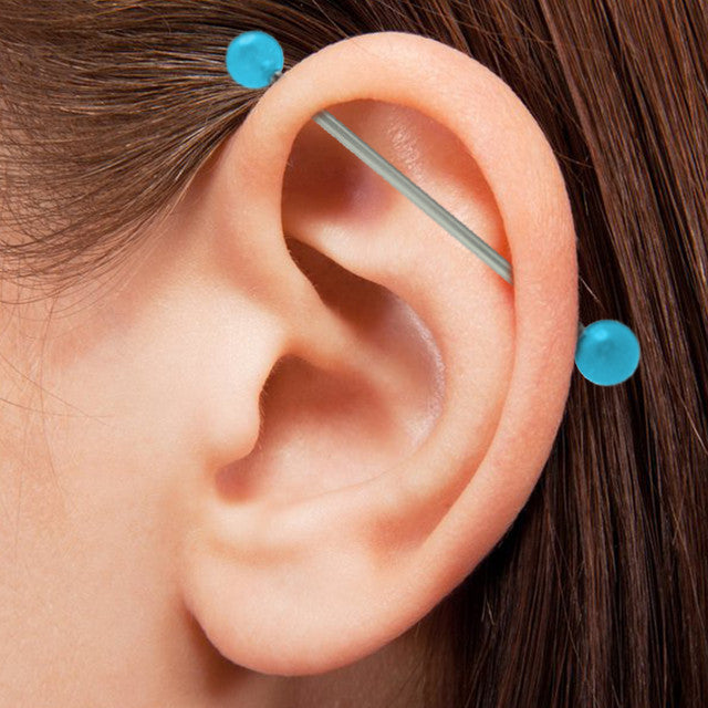 Surgical Steel Industrial Barbell 14G with Acrylic Balls - 18 Options - photo 2