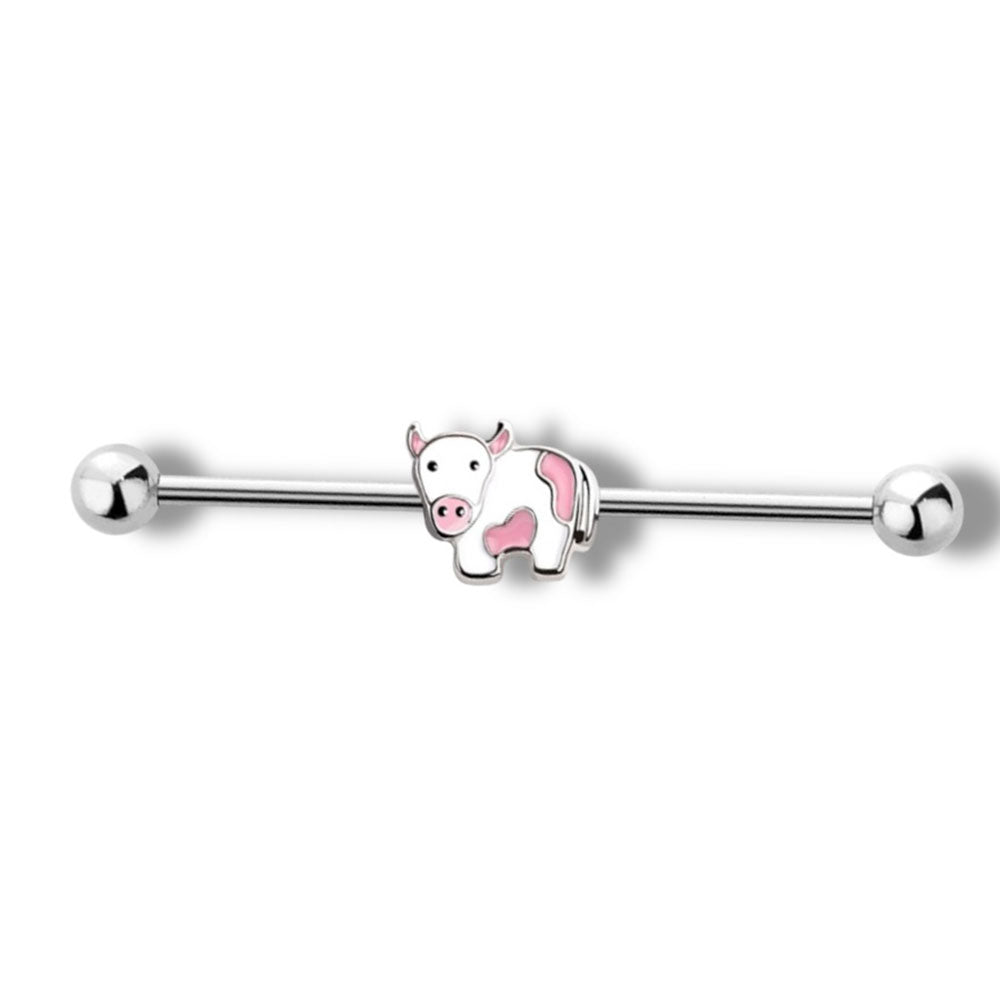 Surgical Steel 14 Gauge Industrial Barbell with Cute Cow - photo 7