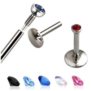 Surgical Steel 14 Gauge Internally Threaded Labret with 2mm Gem