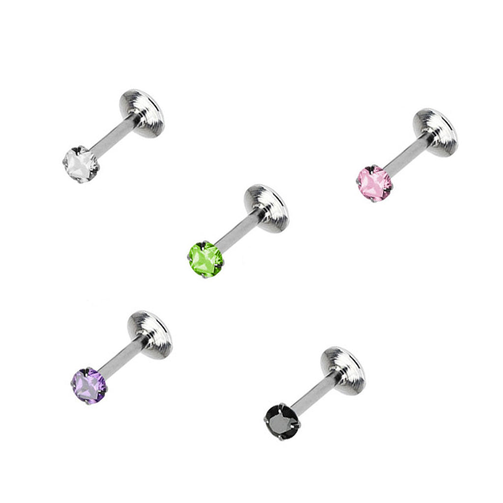 Surgical Steel 16 Gauge Labret Stud with Prong Set Gem