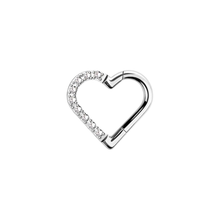 Surgical Steel 16 Gauge Hinged Segment Rings with CZ Paved Heart