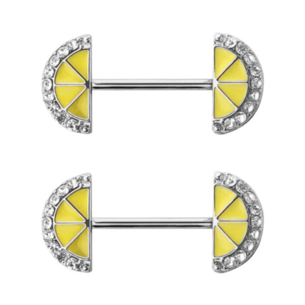 Surgical Steel Nipple Barbell 14G 12mm with Lemon Slice CZ - Pair - photo 5