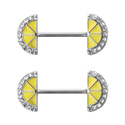 Surgical Steel Nipple Barbell 14G 12mm with Lemon Slice CZ - Pair - photo 5
