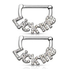 Surgical Steel 14 Gauge Paved CZ Lick Me Nipple Shield 12mm - Pair