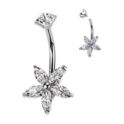 Surgical Steel Belly Ring 14G 10mm with Marquise CZ Flower - photo 5