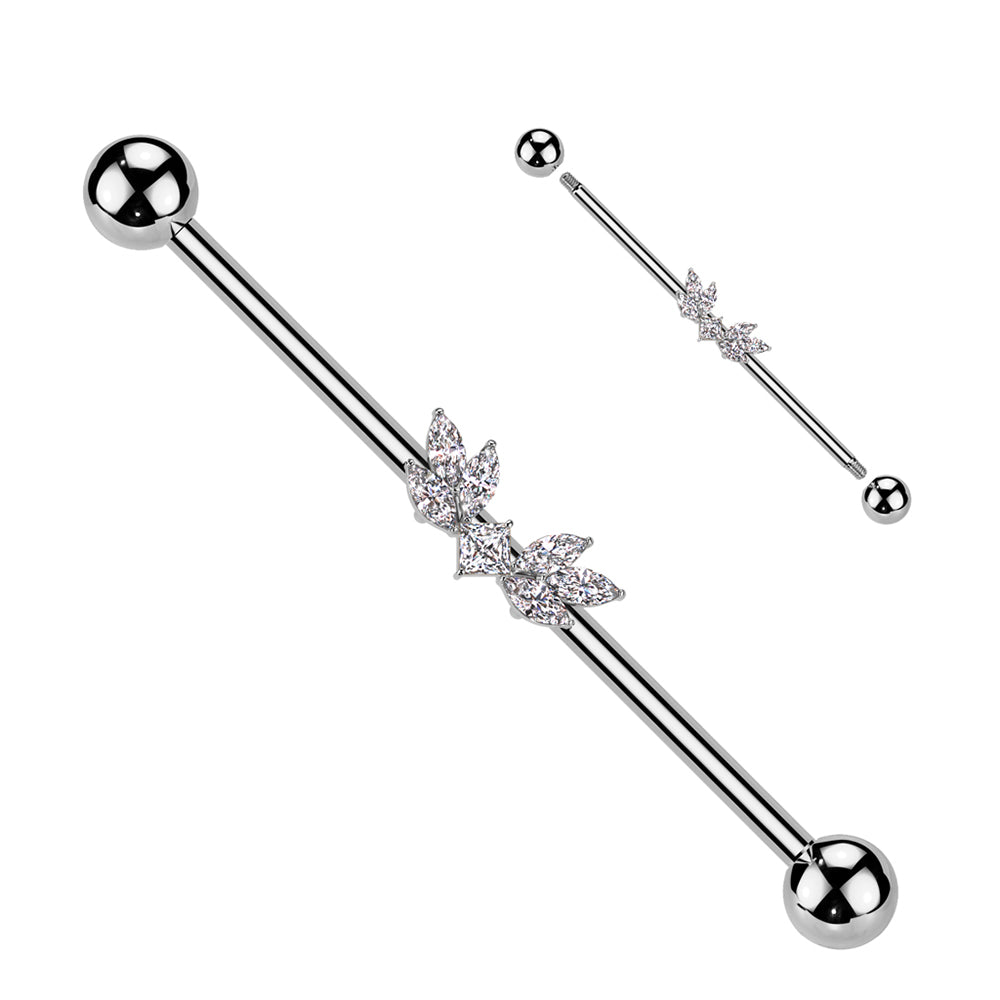 Surgical Steel 14 Gauge Industrial Barbell with CZ Marquise Wings