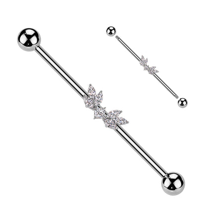 Surgical Steel 14 Gauge Industrial Barbell with CZ Marquise Wings