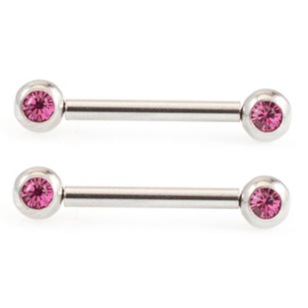 Surgical Steel 14 Gauge Threadless Nipple Barbells with CZ - Pair - photo 5