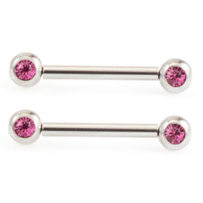 Surgical Steel 14 Gauge Threadless Nipple Barbells with CZ - Pair - photo 5