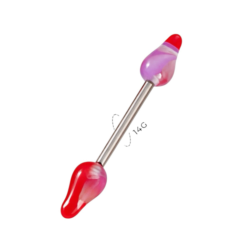 Surgical Steel 14 Gauge Nipple Barbell Spike with UV Acrylic - Pair - photo 2