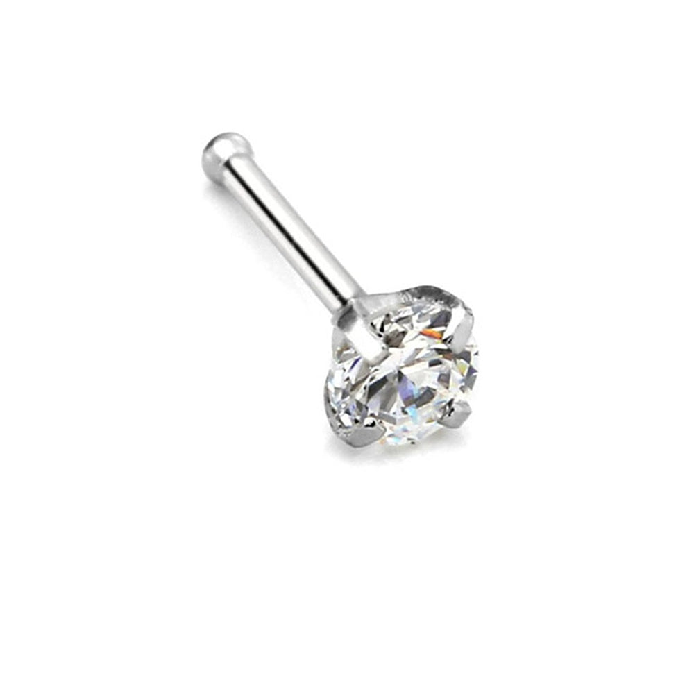 Surgical Steel Nose Bone with 3mm Prong Set Clear CZ