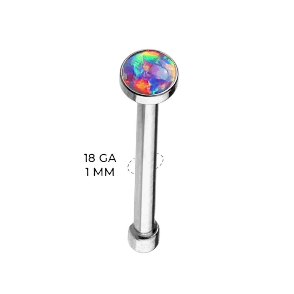 Surgical Steel 20 Gauge Nose Bone Stud with Bezel Set Opal - photo 2