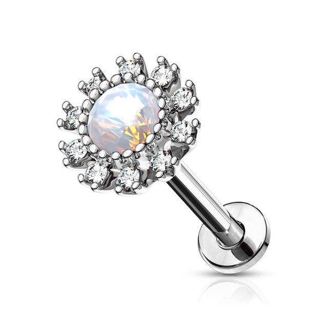 Surgical Steel 16 Gauge Labret Stud with Paved CZ Flower Opal - photo 4