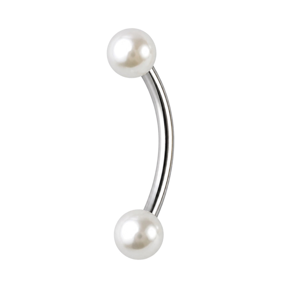 Surgical Steel 16 Gauge Curved Barbell with White Pearl Ball