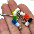Surgical Steel & Acrylic 14 Gauge Pill Tongue Barbells 16mm - 5 Pack