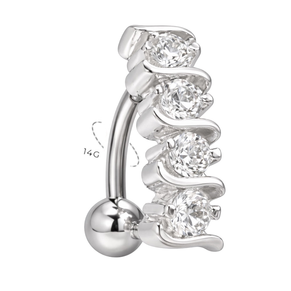 Surgical Steel 14 Gauge Reverse Belly Ring with Prong CZ - photo 3