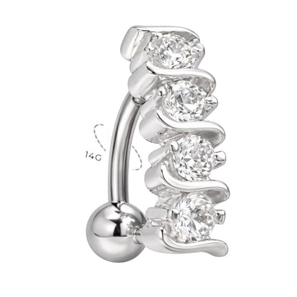 Surgical Steel 14 Gauge Reverse Belly Ring with Prong CZ - photo 3