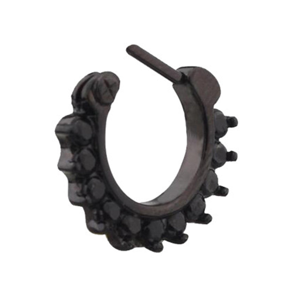PVD Black Surgical Steel 16 Gauge Hinged Prong CZ Septum Clicker - photo 3