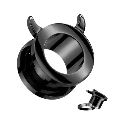 Double Flared Black Screw Fit Plug Ear Tunnel Devil Horn 2 to 5/8" Gauge - Pair