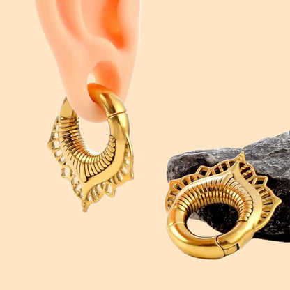Surgical Steel Ear Weights 2G & 0G Gold Mandala Teardrop - Pair - photo 4