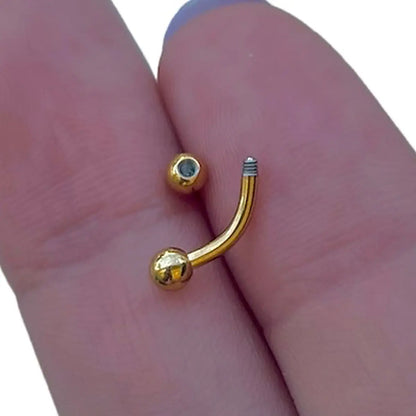 Surgical Steel PVD Gold Curved Eyebrow Barbell 16 Gauge
