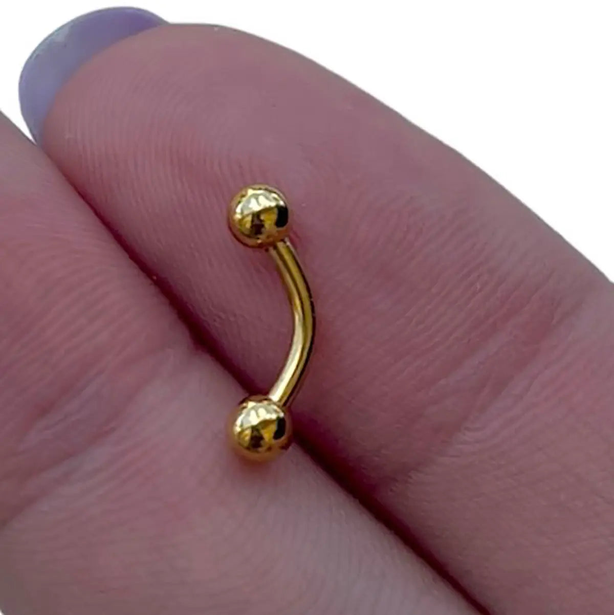 Surgical Steel PVD Gold Curved Eyebrow Barbell 16 Gauge