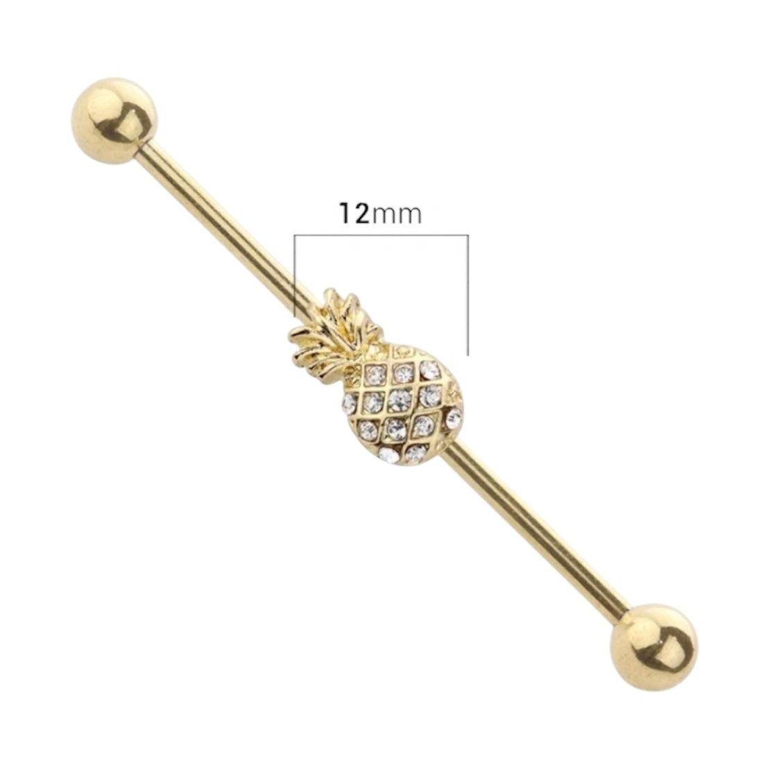 Gold Surgical Steel 14 Gauge Industrial Barbell with Pineapple - photo 2
