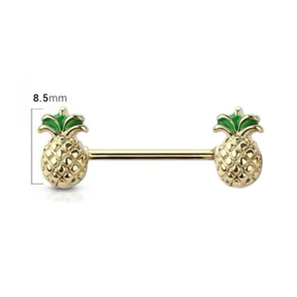 Surgical Steel 14 Gauge Nipple Barbells with PVD Gold Pineapple - Pair - photo 2