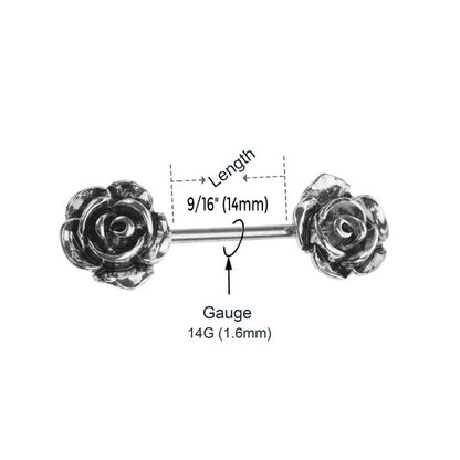 Surgical Steel 14 Gauge Nipple Barbell with Vintage Rose Flower - Pair - photo 2