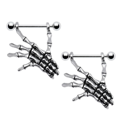 Surgical Steel 14 Gauge Skeleton Hand Dangle Nipple Shields - Pair - photo 5