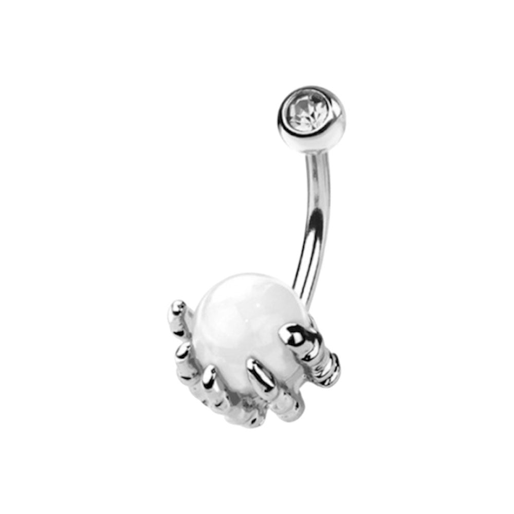 Surgical Steel Belly Ring 14G 10mm with Skull Hand Epoxy Ball - photo 5