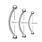 Surgical Steel 16 Gauge Curved Barbell Ball End Snake Eyes - 3 Pack - View 2