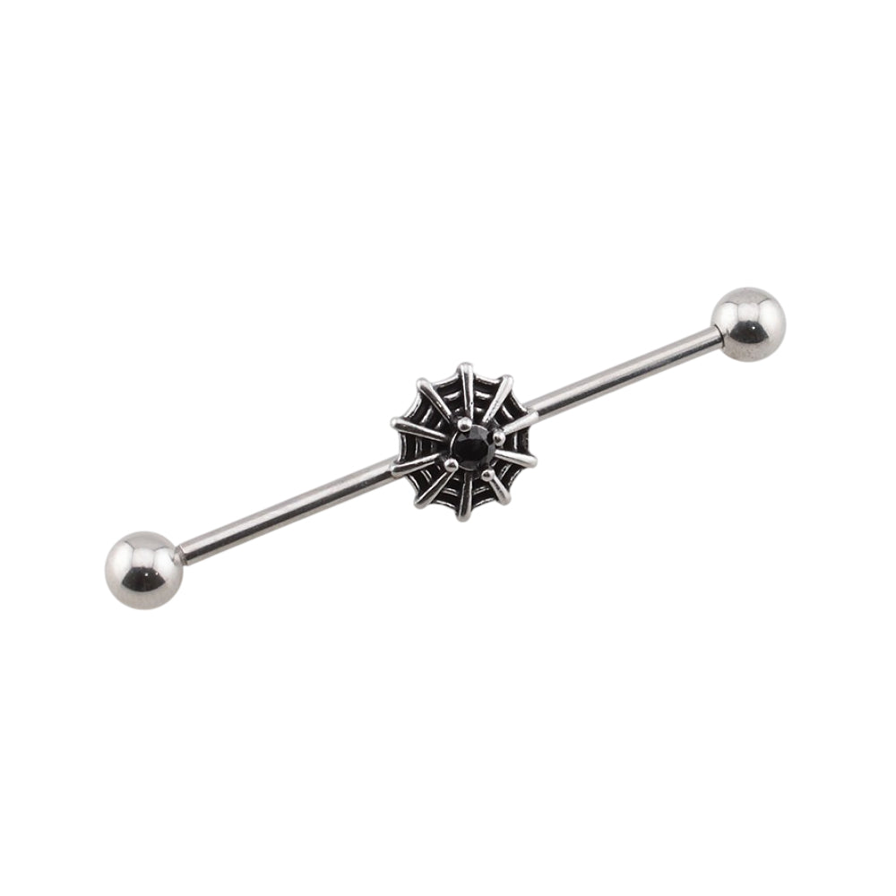 Surgical Steel 14 Gauge Industrial Barbell with Halloween Spider Web