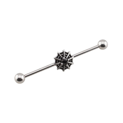 Surgical Steel 14 Gauge Industrial Barbell with Halloween Spider Web