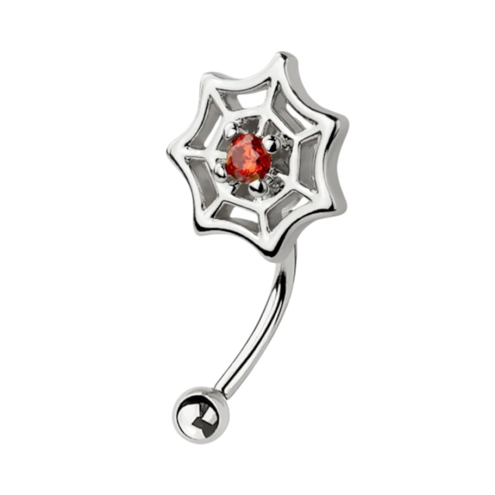 Surgical Steel 16 Gauge Curved Eyebrow Barbell with Red CZ Spider Web - photo 4